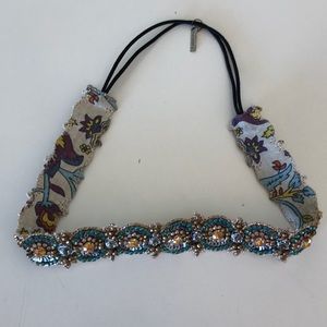 Anthropologie Beaded Stretch Headband, Blue Gold
